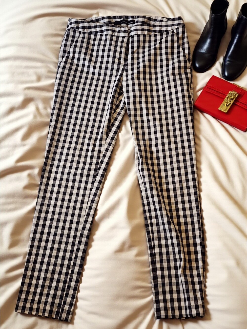 Amanda + Chelsea Gingham Slim Pants | Size 2 | Retro Mod Check Office Chic